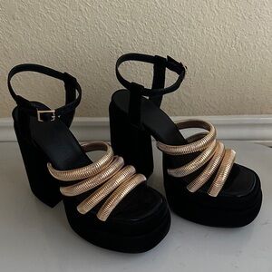 Dolls Kill Black and Gold Platform Heels